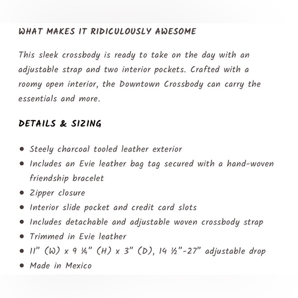 NWOT Rare Consuela Downtown Steely Crossbody Bag Tooled Leather Charcoal - Picture 16 of 16